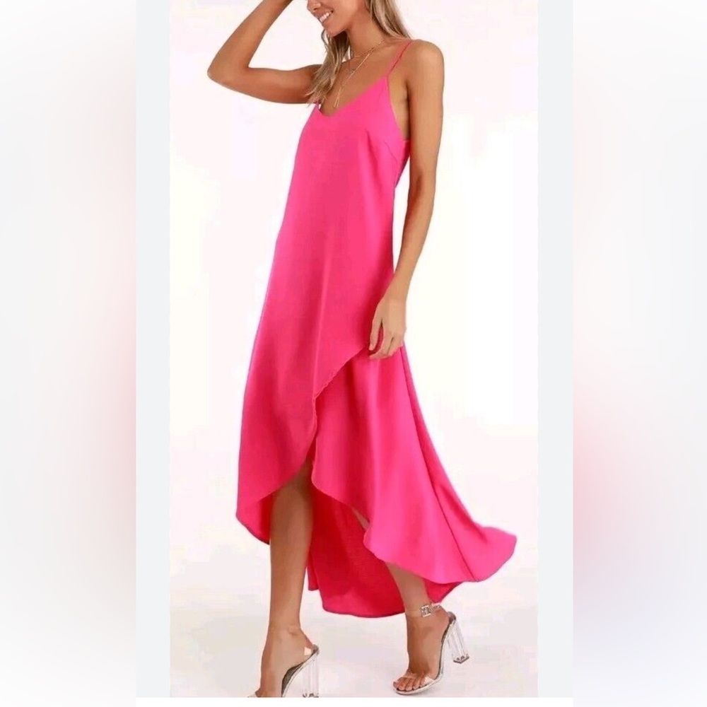 Lulus Bright Pink Adjustable Strap High Low‎ Maxi. Size S